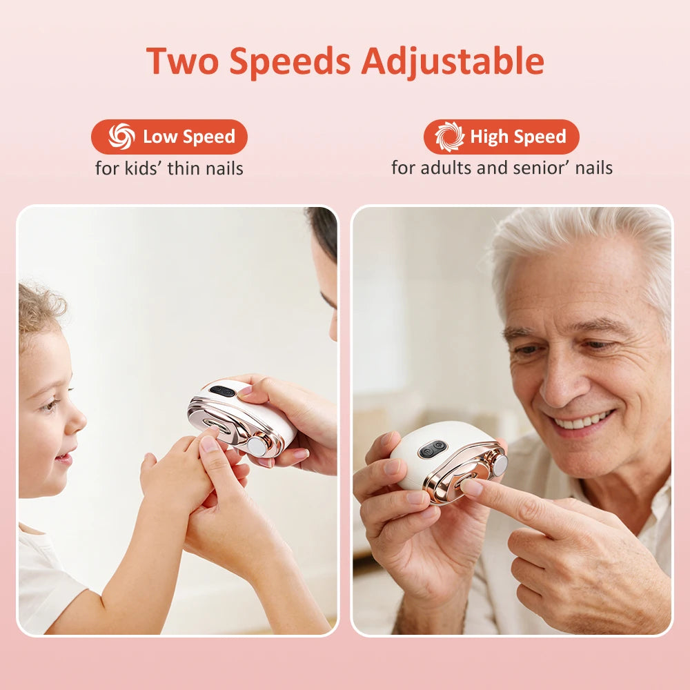 2 in 1 Multi-functional Electric Nail Clipper 3-Speed Nail Polishing Auto Nail Trimmer Scissor File with Light for Kids Adult
