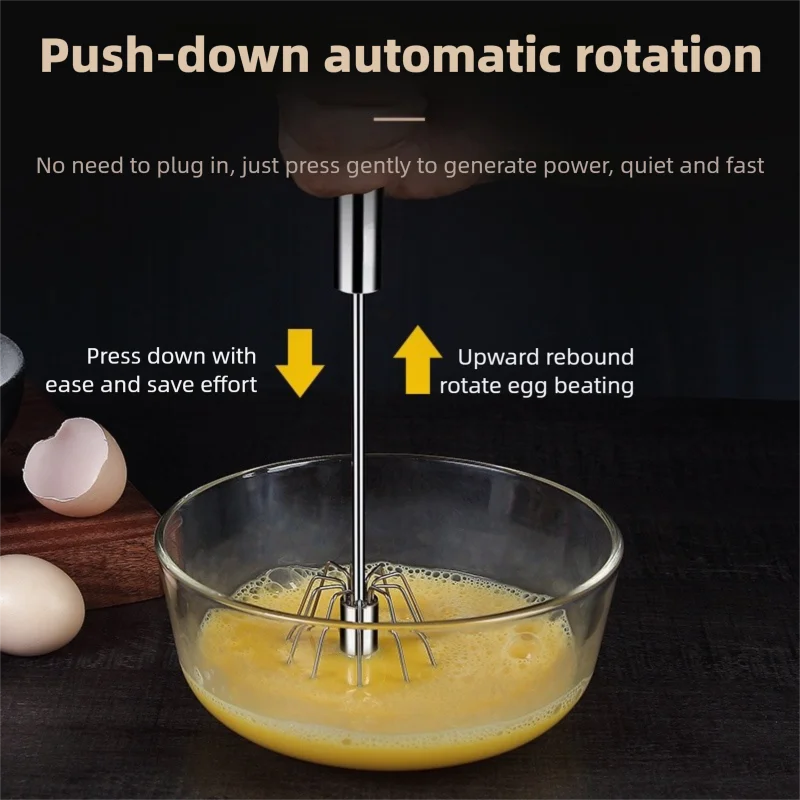 Handheld Semi Automatic Egg Blender Coffee Milk Mixer Manual Pressure Rotary Kitchen Tool Essential for Baking Cooking