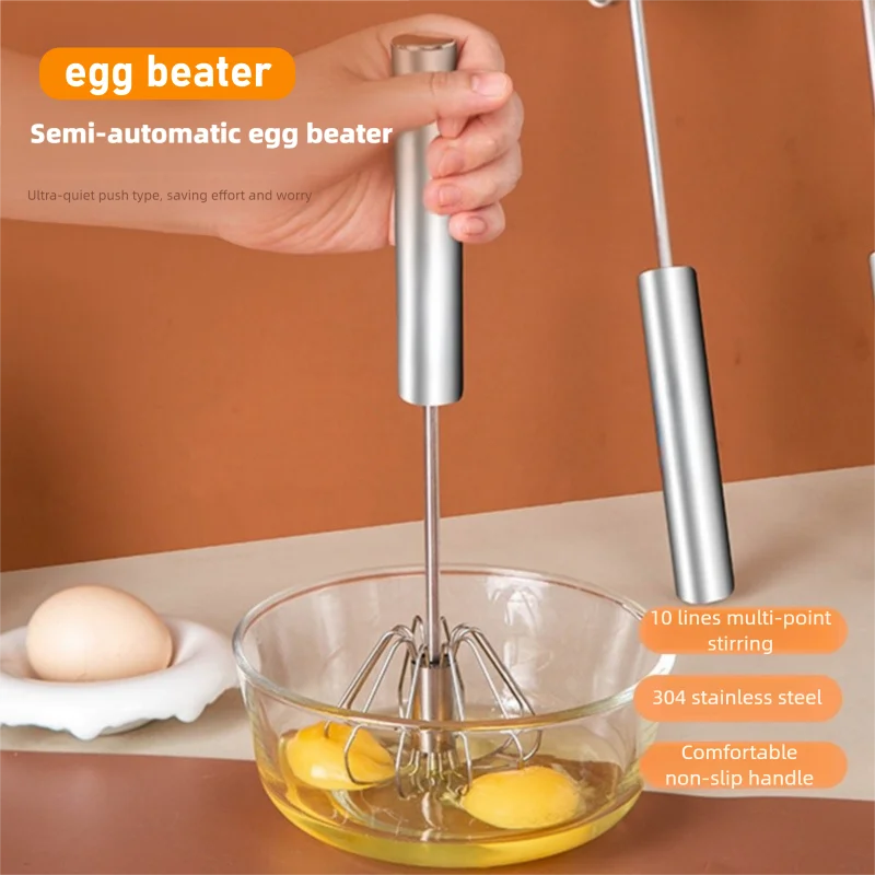 Handheld Semi Automatic Egg Blender Coffee Milk Mixer Manual Pressure Rotary Kitchen Tool Essential for Baking Cooking